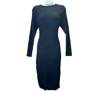 Short‎ Story San Francisco Black Ribbed Knit Midi Dress Long Sleeve Whimsical L